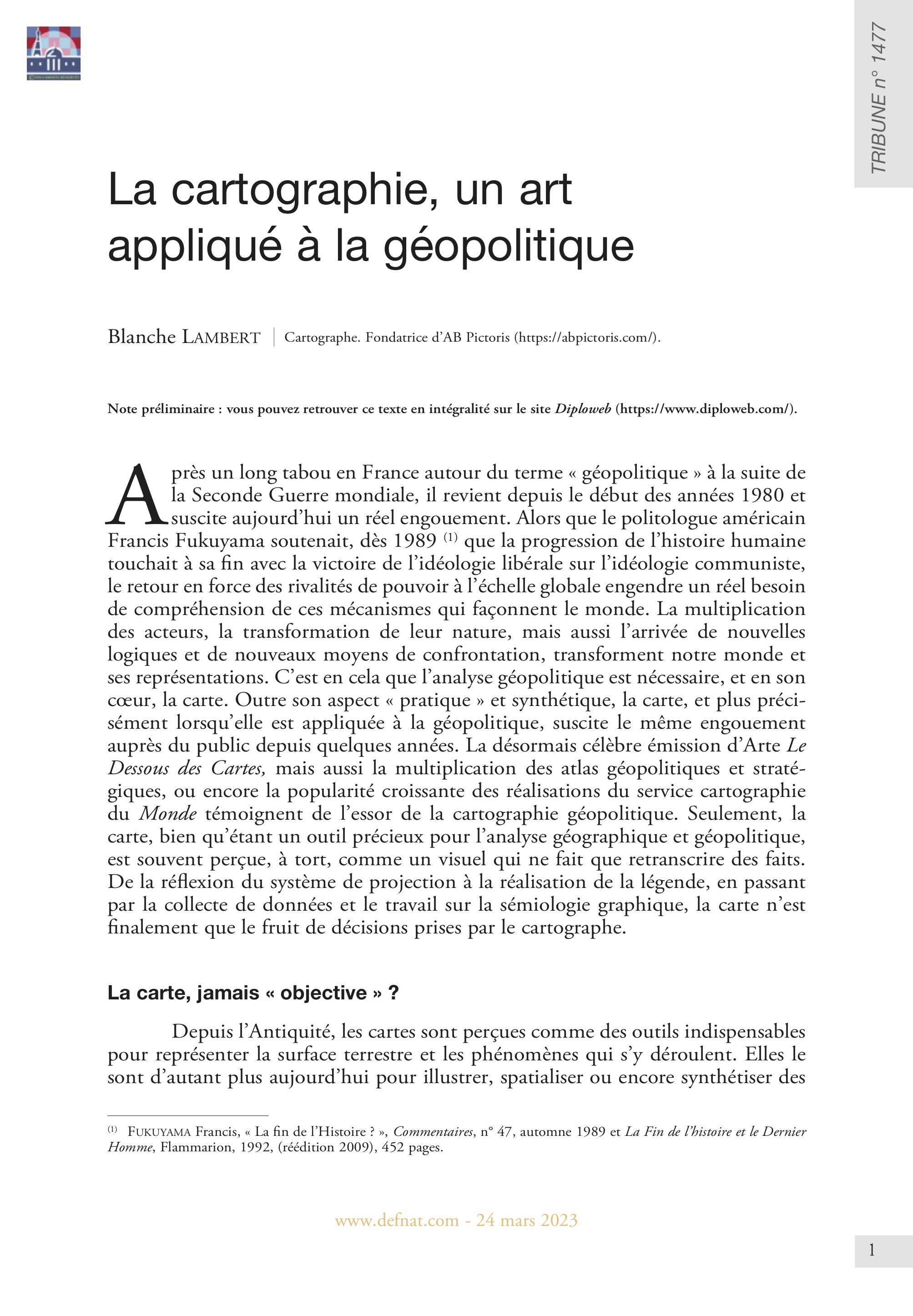 La cartographie, un art appliqué à la géopolitique (T 1477)
